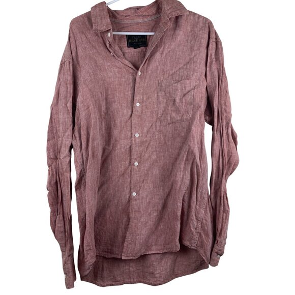 Jos A Bank 100% Linen Long Sleeve Button Up Mens L Shirt Heather Sun Washed Red - Picture 1 of 4